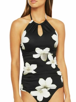 Camiseta de natación LAUREN RALPH LAUREN L81915 negra Villa cuello alto floral talla 2 Foto 1 de 4