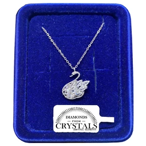 Collana Cigno Cristallo Arge Catenina pl. oro Bianco 18k con Cristalli Zirconi - Foto 1 di 7