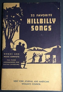 HILLBILLY SONGS 22 Favorite ROOTS TRADITIONAL BLUEGRASS PIANO MUSIC BOOK 1937 - Picture 1 of 7