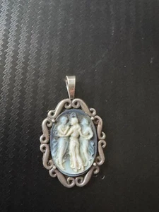 3 Graces Silver Blue Agate Cameo Pendant  - Picture 1 of 4