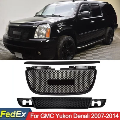 For GMC Yukon XL Denali 2007-14 Hood Molding Trim Upper Lower Grille Gloss Black - Image 1 of 4