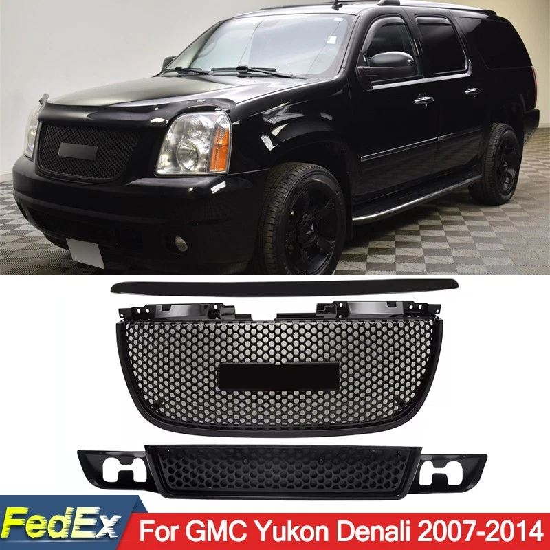 For GMC Yukon XL Denali 2007-14 Hood Molding Trim Upper Lower Grille Gloss Black Foto 1 de 4