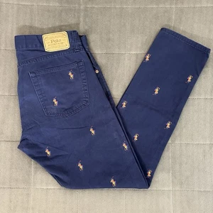 Polo Ralph Lauren Sullivan pantaloni jeans blu slim ricamati pony uomo 32x32 Geo - Foto 1 di 16