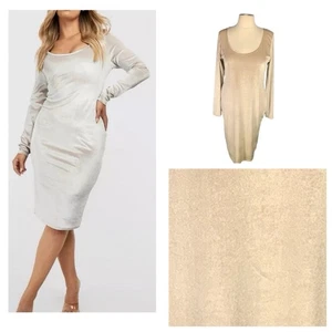 Champagne Dress ~ Size 22 ~ BOOHOO Velvet Stretchy Cruise Party Plus ~ NEW NWT - Picture 1 of 24