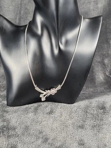 Vintage Monet Necklace Silver Tone Floral Bouquet Bow Pendant Signed Chain - Picture 1 of 4