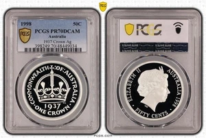 1998 50c Australia 1937 Crown Silver Proof PCGS PR70DCAM Eq Top Pop #9034 - Picture 1 of 1