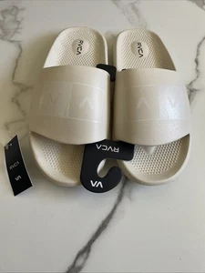New RVCA Designer Mens Beach Pool Cush Molded Slides Flip Flops Size 11 Cream - Picture 1 of 8