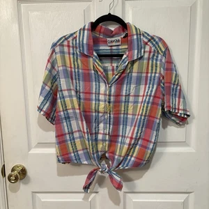 Vintage 80’s/90’s Plaid Color Club Women’s Front Tie Shirt Size 18 - Picture 1 of 4