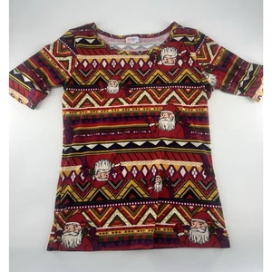 Camisa LuLaRoe Mujer Mediana Santa Top Manga Corta Vacaciones Navidad Elástica - Imagen 1 de 9