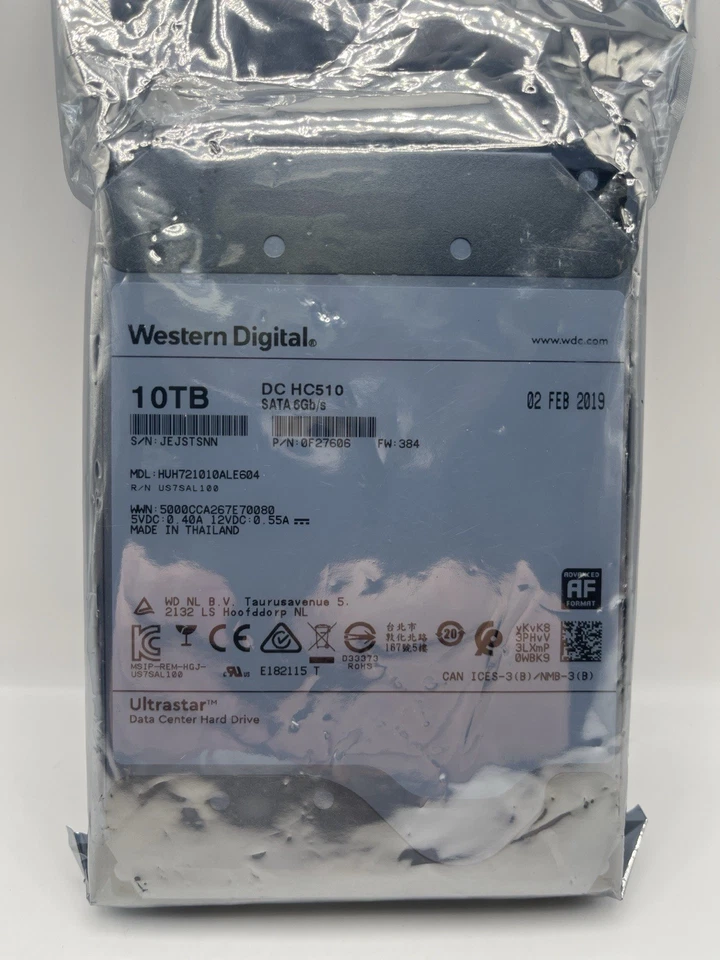 Western Digital DC HC510 HUH721010ALN600 0F27502 10TB 7.2K RPM SATA 3.5" HDD - Image 1 of 1