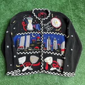 Vintage Grandma Cardigan Womens Medium Black Witchy Whimsical Whimsygoth Granny - Picture 1 of 9