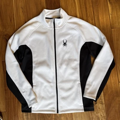 Spyder Mens Raider Large Full Zip Jacket Waffle Knit White and Black Logo - Image 1 of 4