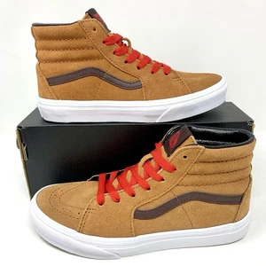 Vans High Top Sneakers Brown Red Laces Boys Size 3 Youth Shoes - Picture 1 of 11