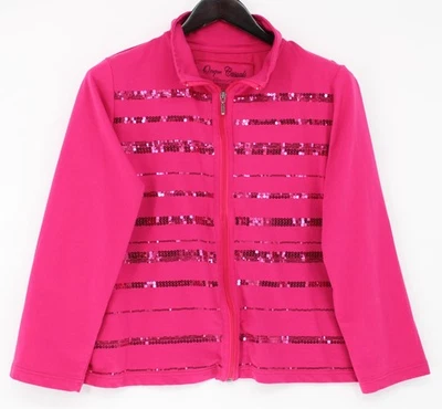 Onque Casuals Jacket Womens XL Pink Sequin Full Zip Lightweight Layering Top - Image 1 of 4