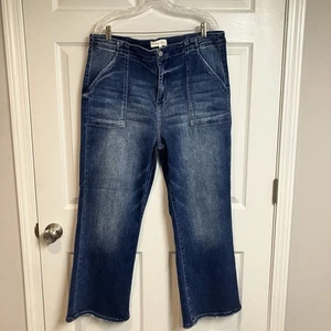 Risen High Rise Ankle Flare Jeans Womens Plus Size 2XL (36) Dark Wash Stretch - Picture 1 of 18