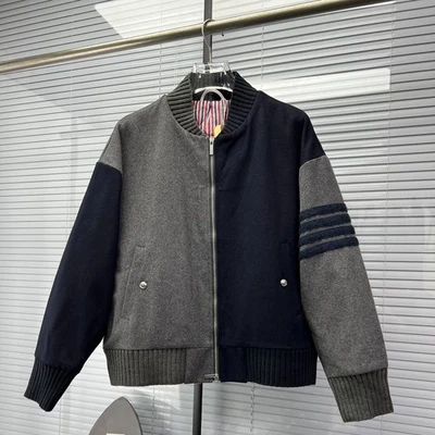 Thom Browne Men/women's Long-sleeved Contrasting Color Stand-up Collar Jacket - Image 1 of 4