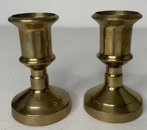 Vintage Brass Candlestick Holders Set Of 2 Matching 2.75" Tall - Picture 1 of 5