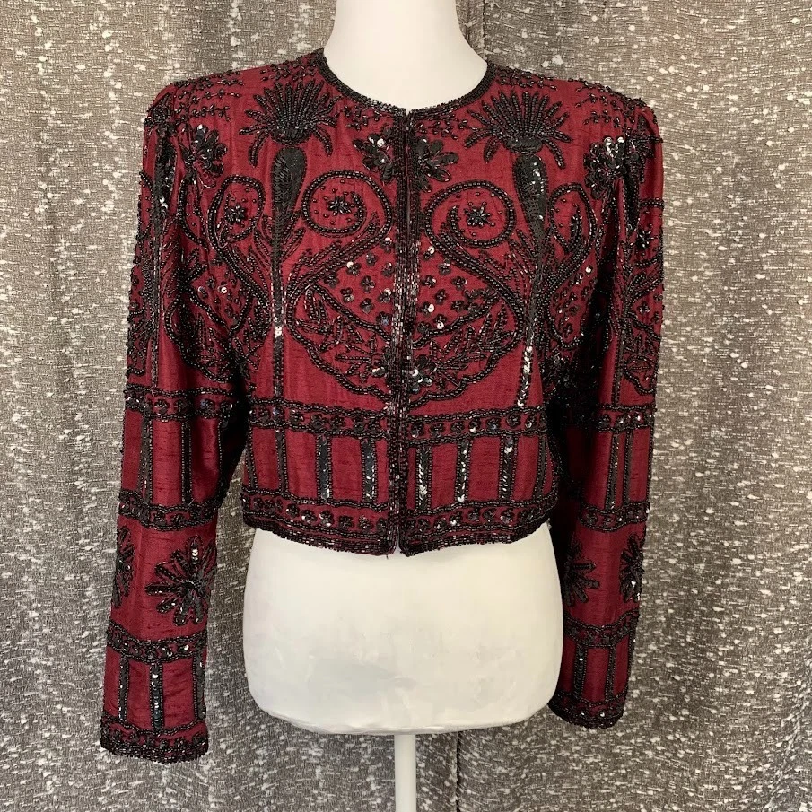 Винтажный Laurence Kazar блестки бисером куртка Blazer коктейльное вечеринки женщин большой - Изображение 1 из 4