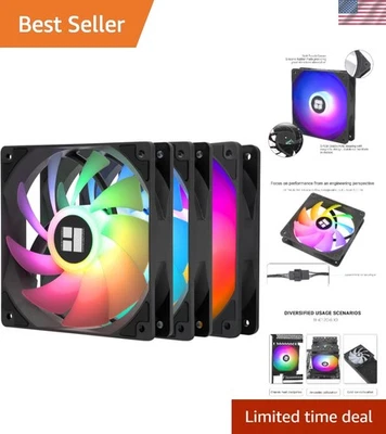 Computer Cooling Fan 120mm PWM ARGB Quiet Fan 4pin PC Case CPU Cooler 3 Pack - Image 1 of 4