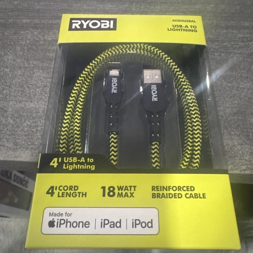 NEW Used RYOBI USB USB-A TO LIGHTNIN 4' CHARGING CORD AC0I4USBAL D8 - Image 1 of 1