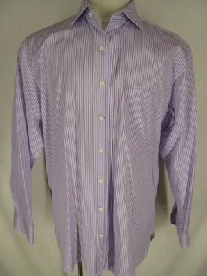 Paul Stuart Mens Purple Stripe Spread Collar Cotton Dress Shirt 17-34 - Image 1 of 3