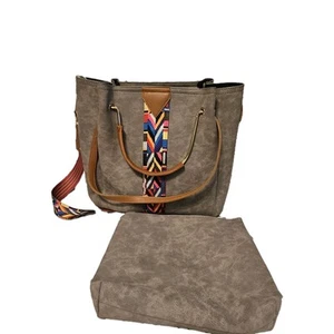Boho Convertible Shoulder Tote Bag Gray Faux Suede Leather Crossbody Purse - Picture 1 of 22