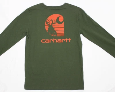 Camiseta Carhartt Meninos Manga Longa Gráfica Bolso Buck Deer Hunter Verde Oliva - Imagem 1 de 3