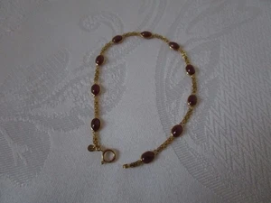 Vintage 18 K Yellow Gold Oval Cabochon Ruby Link Bracelet 7.25'' Long VGC - Picture 1 of 14