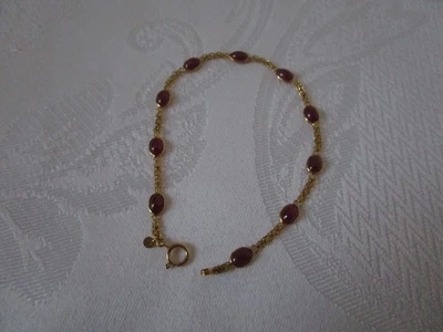 Vintage 18 K Yellow Gold Oval Cabochon Ruby Link Bracelet 7.25'' Long VGC - Image 1 of 4