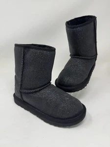 Kid's Uggs Classic Short II Glitter Metallic Black Boots Size 2 - Picture 1 of 9