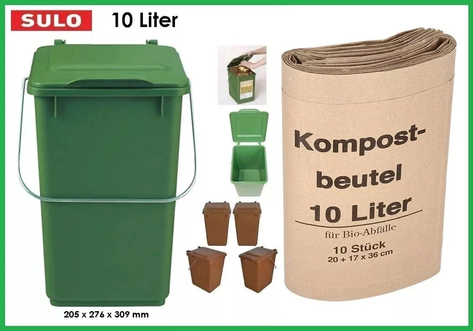  Mülltonne, Mülleimer, Vorsortierer Bioboy Abfalleimer 10 Liter braun - grün - Bild 1 von 1