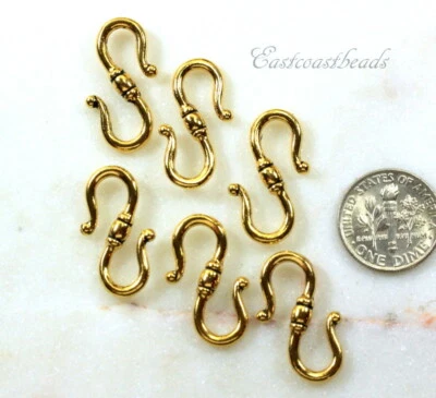 S Hook Clasps, TierraCast, Antiqued Gold Plated Pewter, 6 Pieces, 4726 - Image 1 of 4