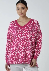 Blue Vanilla Womens PINK Relax Fit Leopard Print Jumper Size 16 Eur 46 RRP £55 - Picture 1 of 10