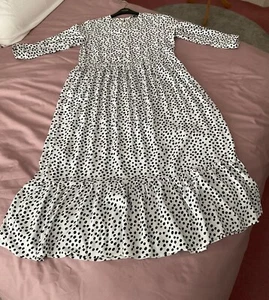 Zara White and Black Polka Dot Midi Dress Size S 8 10 Good Condition - Picture 1 of 6