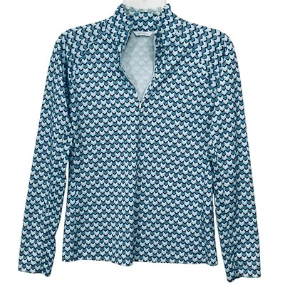 Camisa de golf Lady Hagan Top azul estampado abstracto manga larga 1/4 cremallera UPF 50+ talla XS Foto 1 de 4