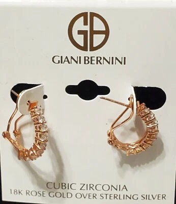 Aretes tipo argolla sin embrague de circonitas cúbicas Giani Bernini en oro de 18 k sobre ley Foto 1 de 2