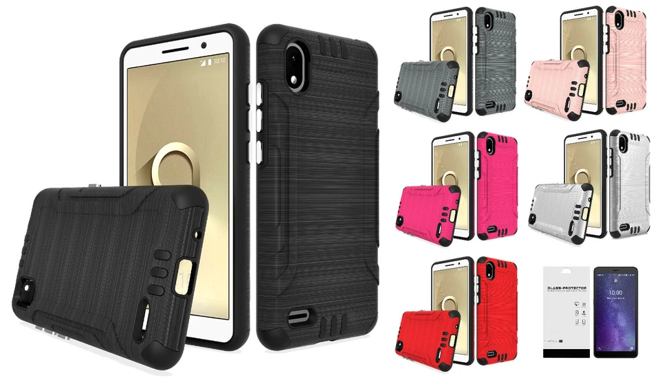 For Verizon Prepaid TCL Signa 5004SPP Brushed Hybrid Case Cover + Tempered Glass - Image 1 of 1
