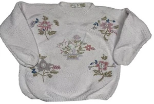 VTG 90s The Eagles Eye Women’s Pullover Granny Sweater Floral Flowers Pearl L - Picture 1 of 13