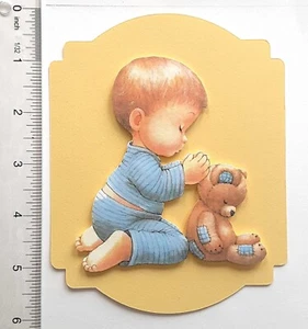 Baby Boy Pajamas Teddy Bear Praying Card Front Scrapbook Embellishment 604 - Picture 1 of 1