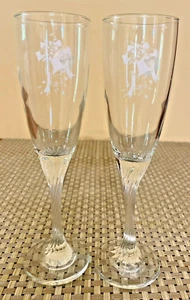 2 Crystal Wedding Bells Toasting Champagne Flutes 8.25" Glasses Set Twisted EUC - Picture 1 of 7