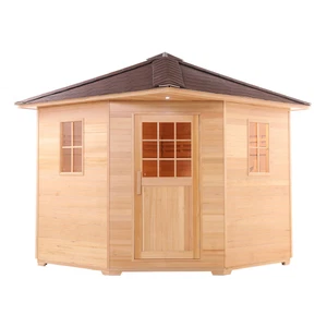 ALEKO Canadian Hemlock Wet Dry Outdoor 8 Person Sauna with Asphalt Roof Heater - Picture 1 of 12