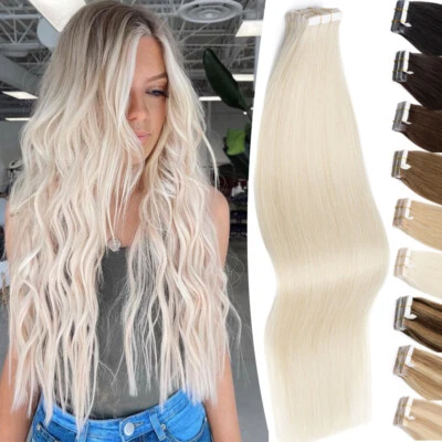 200G Thick Tape In Russian Human Hair Extensions Real Remy Skin Weft Balayage US - Image 1 of 4