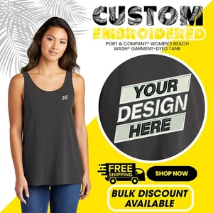 Custom Embroidered Women's Beach Wash Garment Dyed Tank Gift For Him, LPC099TT - Picture 1 of 9