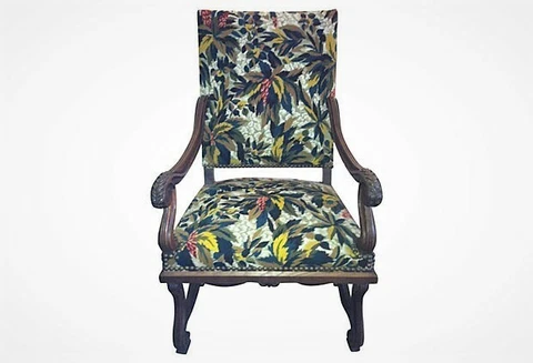 19th-C Antique French Walnut & Needlepoint Tapestry Armchair Louis XIV Style Cover