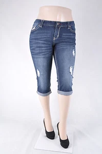 Neu mit Etikett Junior "Aryia" Stretch dunkle Denim-Waschung zerrissen Skinny Caprijeans, WG-232 - Bild 1 von 4