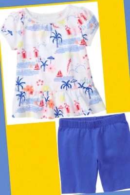 NWT Girls M(7-8) Gymboree MIX ‘n MATCH Cotton/Spandex 2pc TUNIC TOP+BIKE SHORTS - Image 1 of 3