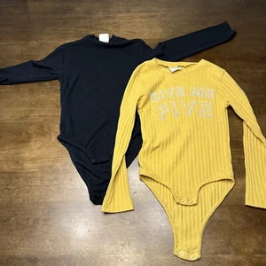 Lot of 2 Zara Girls One Piece Long Sleeve Snap Bottom Tops Size 8 Black & Yellow - Picture 1 of 5
