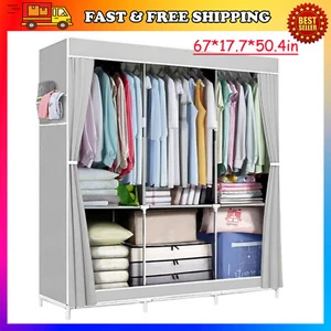 Portable Closet Wardrobe Clothes Rack Storage Fabric Organizer Shelf Water-Proof - Picture 1 of 14