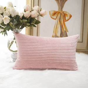Striped Corduroy Oblong Throw Pillowcase Cushion Cover For Lumbar Pillow Covers - Picture 1 of 7