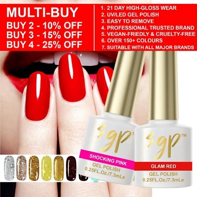 Nail Gel Polish Soak off UV LED SGP Gel Nail Varnish Polish 150+ Colours UK